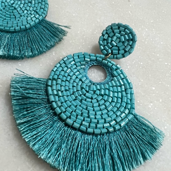 Turquoise Earrings - Beaded & Fringe Details - Picture 3 of 10